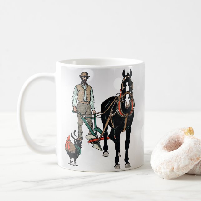 plowing with a horse, Gift for Horse Lovers Coffee Mug (With Donut)