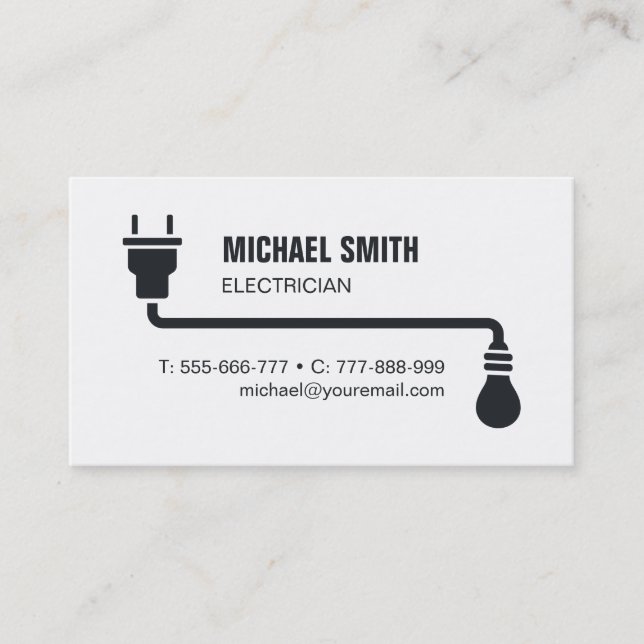 Plug and Light Bulb Electrician Business Card (Front)