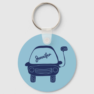 Plug Life Cute Blue Electric Car Personalised Key Ring