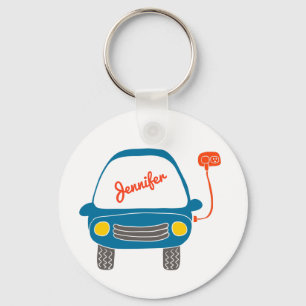 Plug Life Cute Blue Electric Car Personalised Key Ring