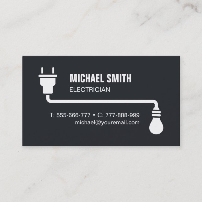 Plug Wire and Light Bulb Electrician Business Card (Front)