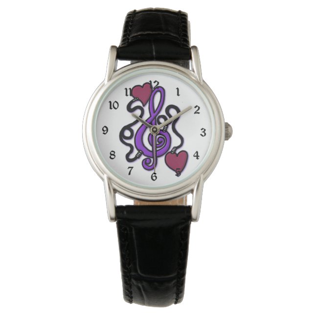 Plugged In To Music Purple Note Wrist Watch (Front)
