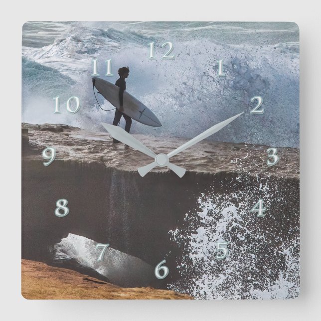 Plugging In Silver Surfer Square Wall Clock (Front)