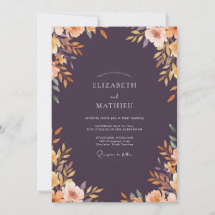 Plum Amber Leafy Wedding Invitation