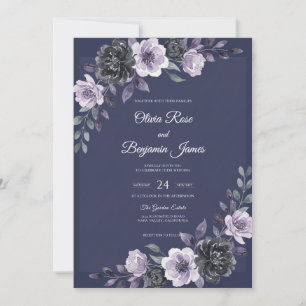 Plum Amethyst Leaf Wedding Invitation