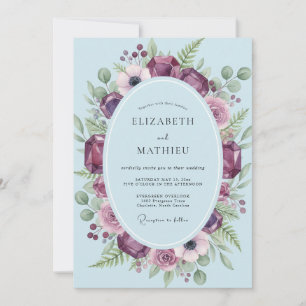 Plum Amethyst Wreath Wedding Invitation