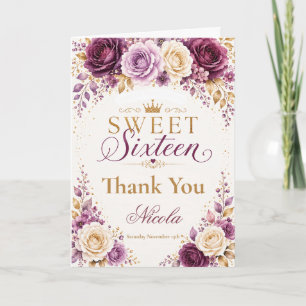 Plum and Amethyst Sweet Sixteen Thank You Card