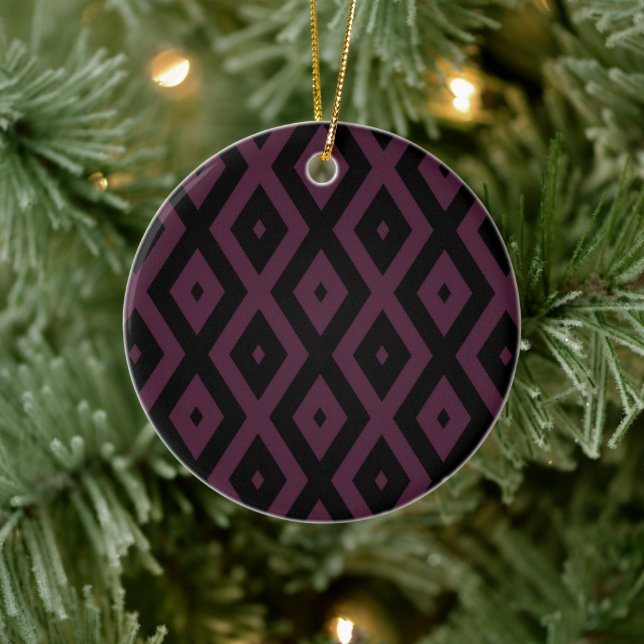 Plum and black diamond pattern ceramic ornament (Tree)