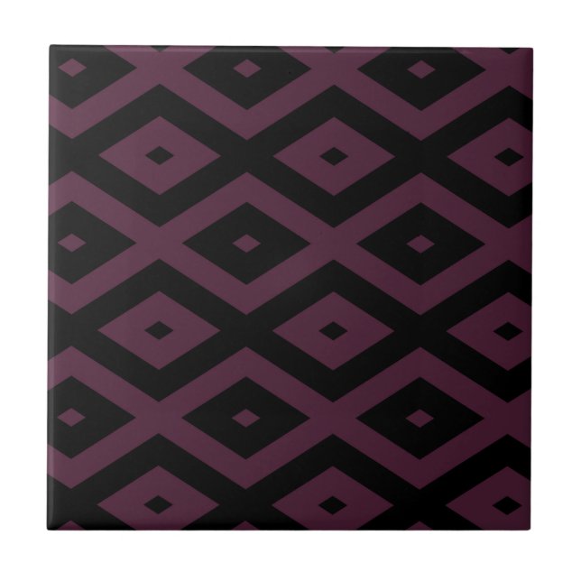 Plum and black diamond pattern ceramic tile (Front)