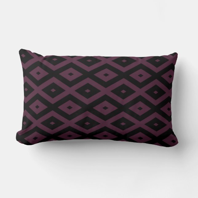 Plum and black diamond pattern lumbar cushion (Front)