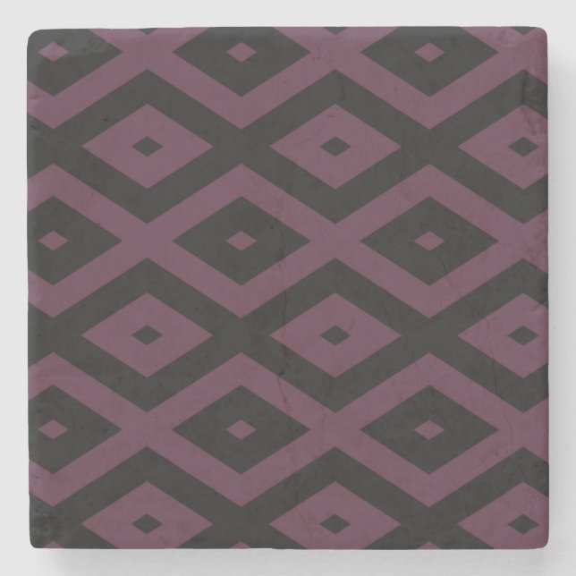 Plum and black diamond pattern stone coaster (Front)
