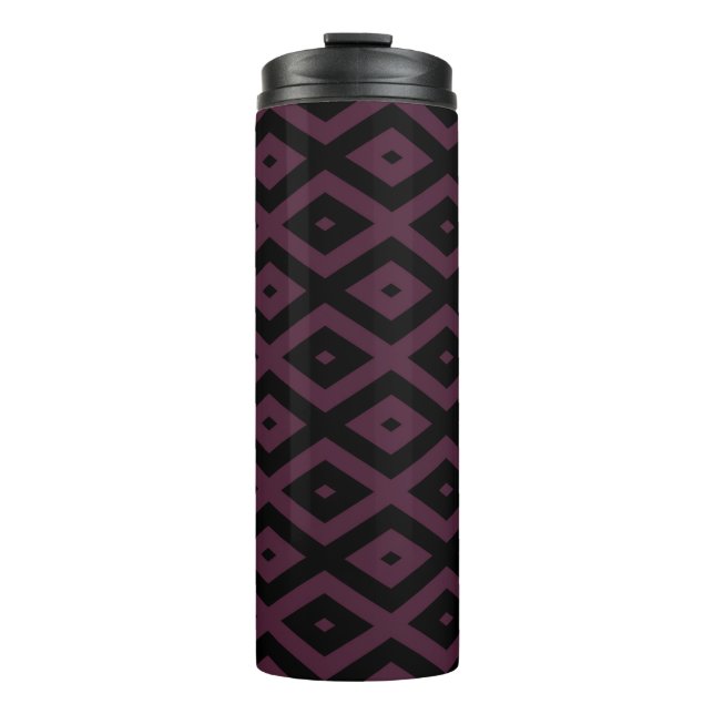 Plum and black diamond pattern thermal tumbler (Front)