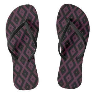 Plum and black diamond pattern thongs