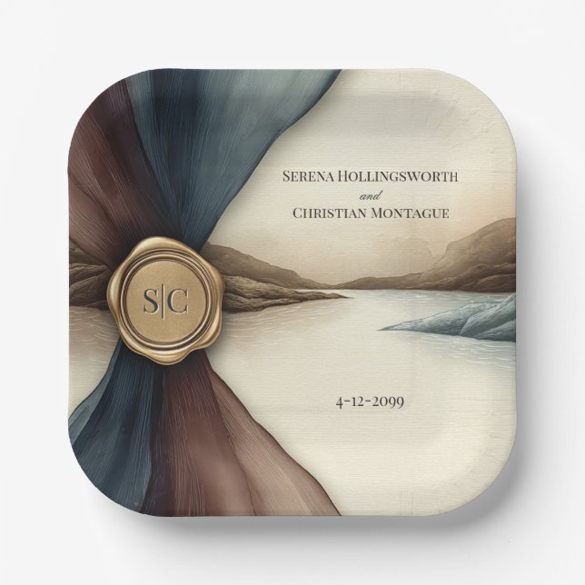 Plum and Blue Ombre Ribbon Seal Paper Plate (Front)