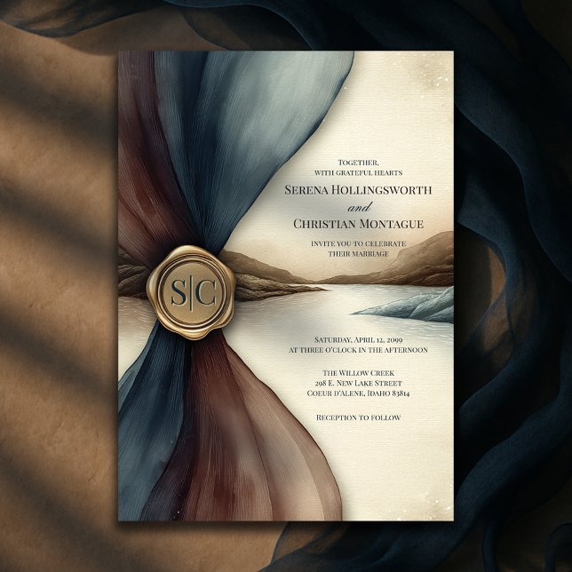 Plum and Blue Ombre Seal Watercolor Wedding Invitation (Plum and Blue Ombre Seal Watercolor Wedding Invitation
)