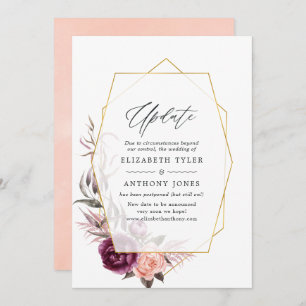 Plum and Blush Floral Geometric Wedding Update Invitation