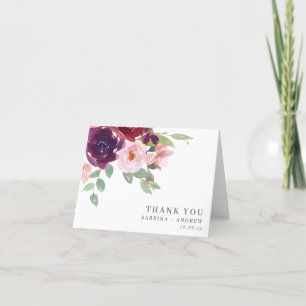 Plum and Blush Floral Wedding Thank You Card