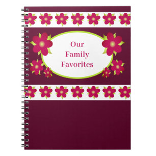 Plum and burgundy floral accented recipe notebook