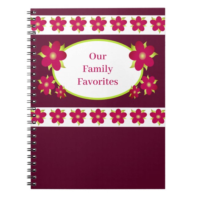 Plum and burgundy floral accented recipe notebook (Front)