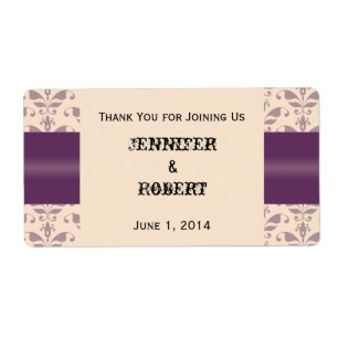 Plum and Champagne Damask Water Bottle Label