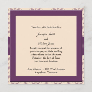 Plum and Champagne Damask Wedding Invitation