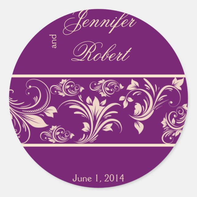 Plum and Champagne Floral Scroll Envelope Seal (Front)