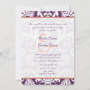 Plum and Coral Damask Wedding Invitations