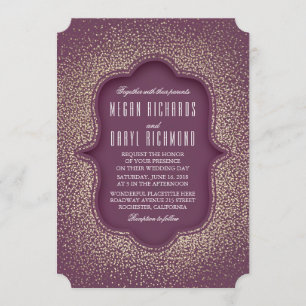 Plum and Gold Glitter Vintage Wedding Invitation