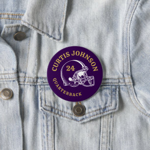 Plum and Gold Vintage Football Helmet Custom Name 7.5 Cm Round Badge