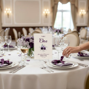 Plum and Lavender Floral Table Number