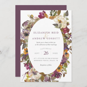 Plum and Mustard Watercolor Floral Wedding Invitation