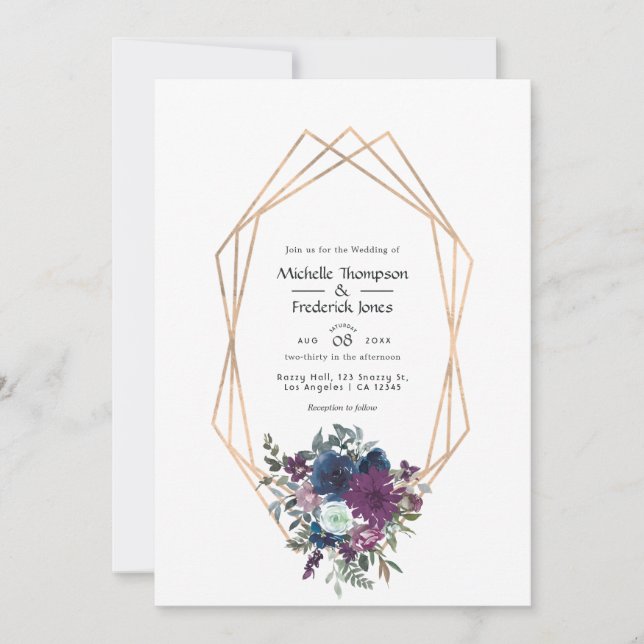Plum and Navy Floral Wedding Invitation (Front)