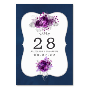 Plum and Navy Floral Wedding Table Number