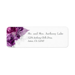 Plum and Navy Watercolor Wedding Return Address Label