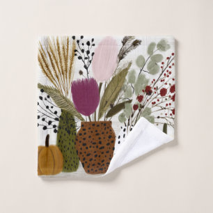 Plum and Olive Leopard Spotted Vases Bath Towel Set
