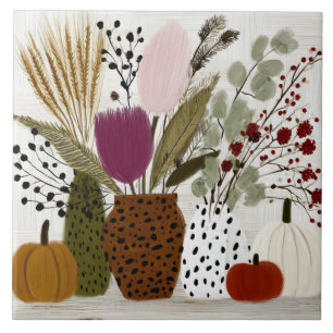 Plum and Olive Leopard Spotted Vases Ceramic Tile