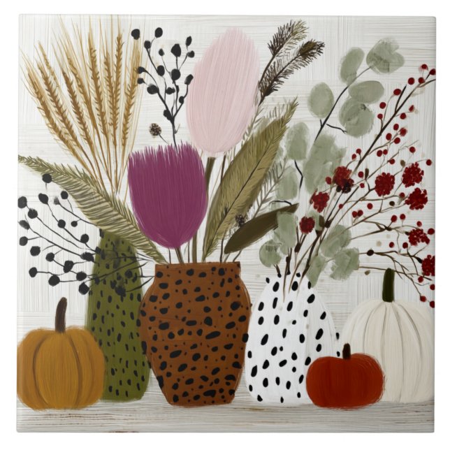 Plum and Olive Leopard Spotted Vases Ceramic Tile (Front)