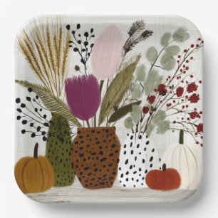 Plum and Olive Leopard Spotted Vases Paper Plate