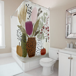 Plum and Olive Leopard Spotted Vases Shower Curtain