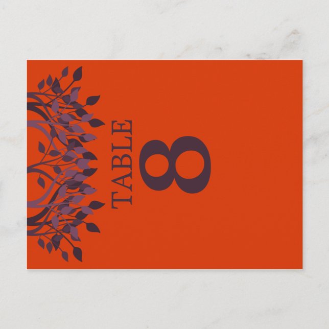Plum and Orange Leaves Table Number Cards 8 (Front)