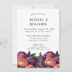 Plum and Orange Painted Peony Wedding Shower Invitation