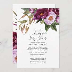 Plum and Pastel Violet Floral Drive By Shower Invitation