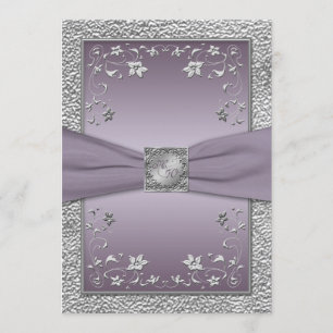 Plum and Pewter Floral Monogrammed Invitation