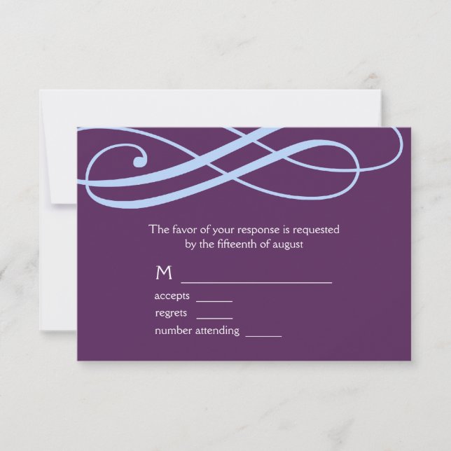 Plum and Powder Blue Swirls Response Card (Front)