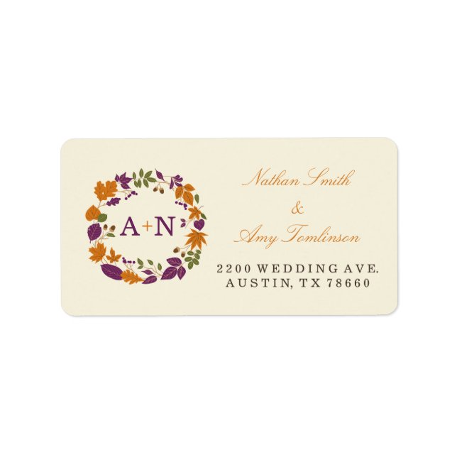 Plum and Pumpkin Fall Wreath Address Labels (Front)