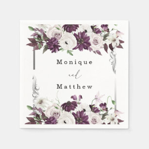 Plum and Silver Floral Geometric Wedding Napkin