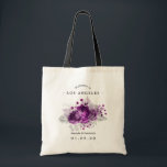 Plum and Silver Watercolor Floral Wedding Welcome Tote Bag<br><div class="desc">Dark plum purple roses and silver glitter tropical foliage wedding welcome tote bags.</div>