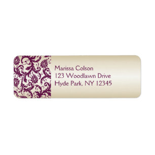 plum and Taupe Damask Return Address Label