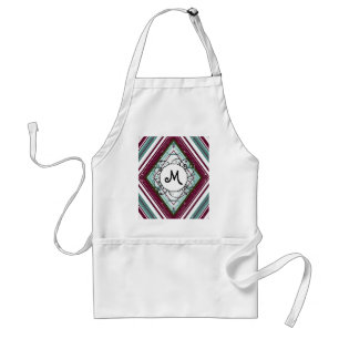 Plum and Teal Diamond Modern-Retro with Monogram Standard Apron