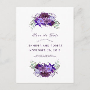 Plum and Violet Purple Wreath Save the Date Announcement Postcard